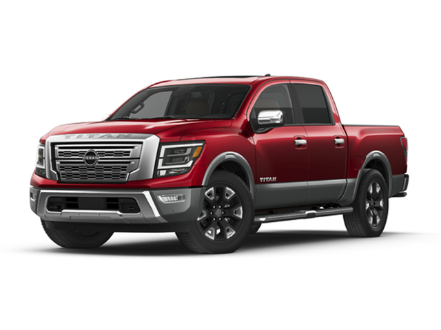 Front profile view of a red 2024 Nissan Titan | Nissan dealer in Altoona, PA | Courtesy Nissan PA